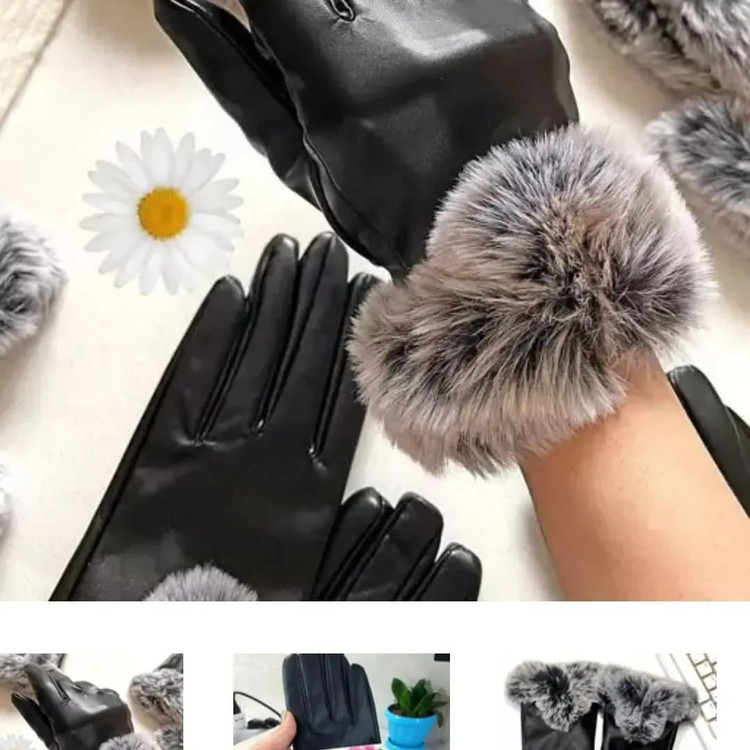 دستکش چرم بالا خز مشکی لینک سایت https://hastishopp.ir/